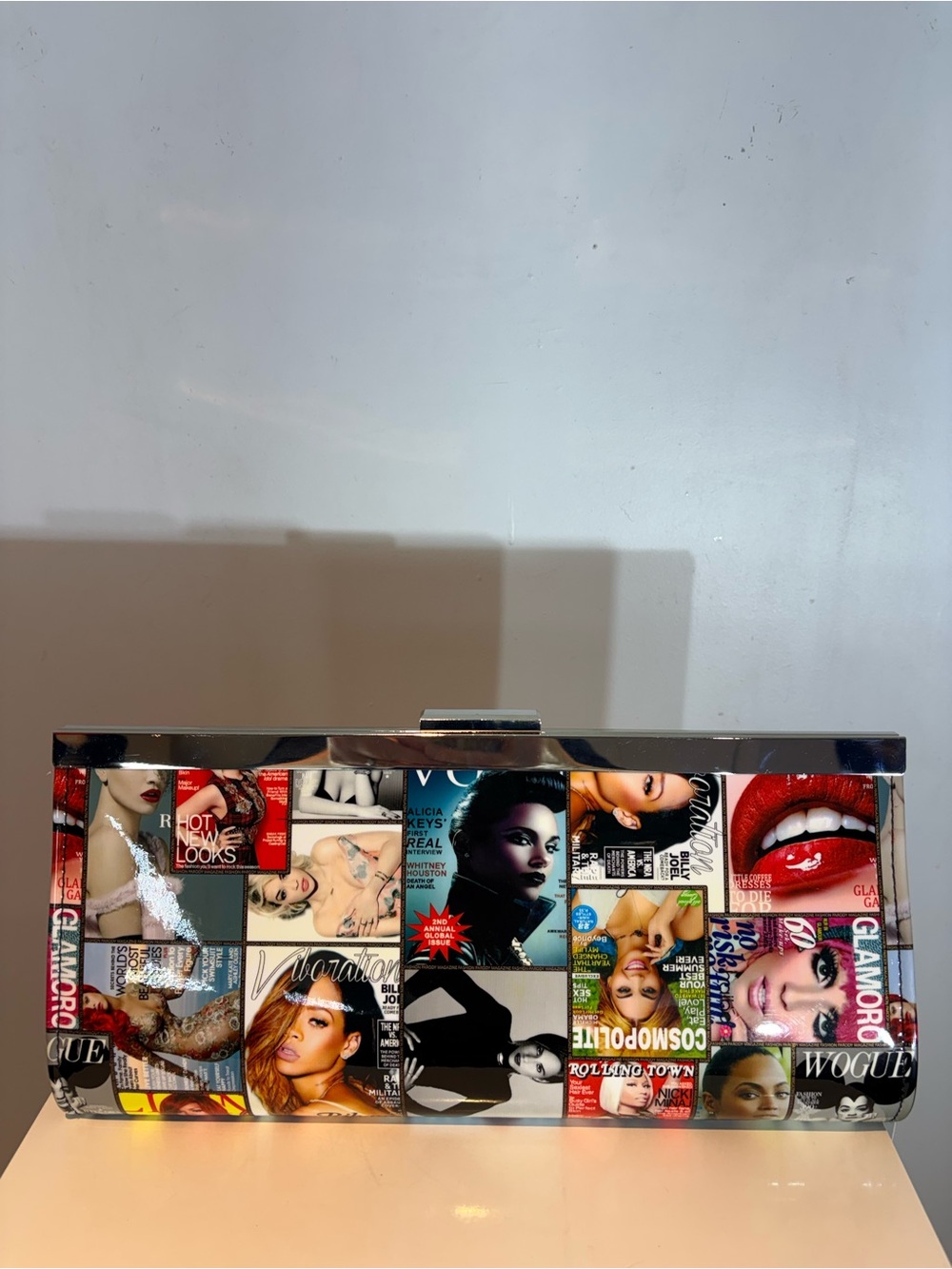 Oversized Magazine Collage Print Clutch Statement Bag